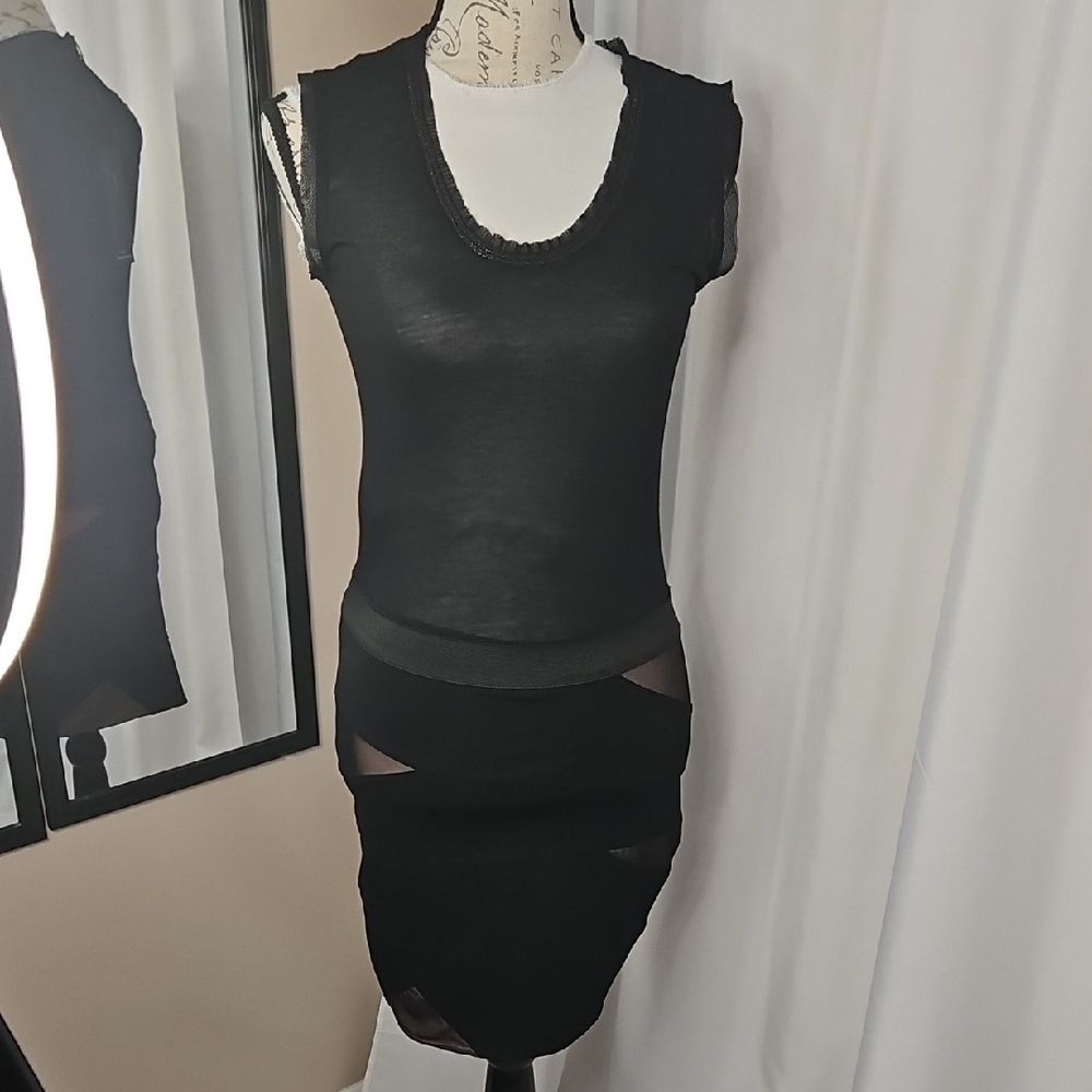 BCBGMaxAzria Black Sheer Detail Dress